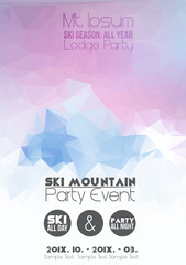  Ski Party Poster Template with Mountain in Clouds - Vector Illustration - 93552551