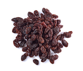 Dried raisins on a white background