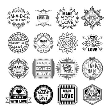 Handmade Emblems in Linear Style Vector Illustration Set 