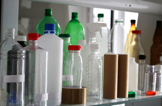 Group of plastic PET bottles for beverage