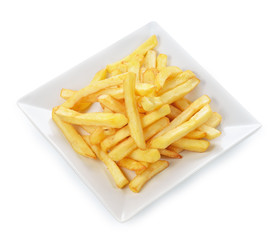 Potatoes fries in the plate isolated on white