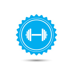 Vintage emblem medal. Sports gym equipment. Dumbbell. Classic