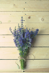 Bouquet of lavender on rustic wood