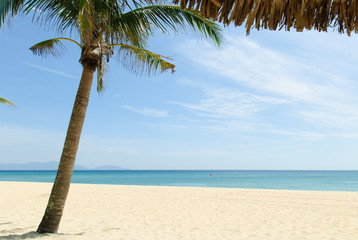 Sunny and warm tropical beach in Central Vietnam near Danang city