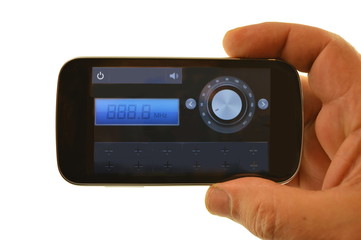 Hand holding a cell phone.