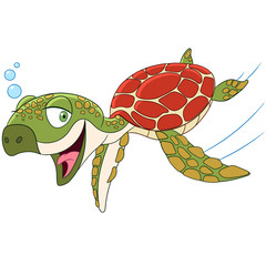 Fototapeta premium cute happy turtle is swimming and smiling