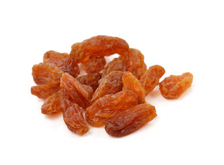 Yellow sultanas raisins isolated on white background