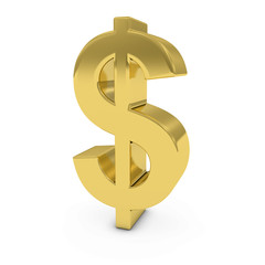 Shiny Gold Dollar Symbol Isolated on White Background