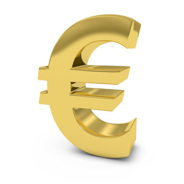 Shiny Gold Euro Symbol Isolated on White Background