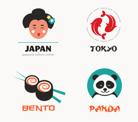 Japanese food and sushi icons, menu design