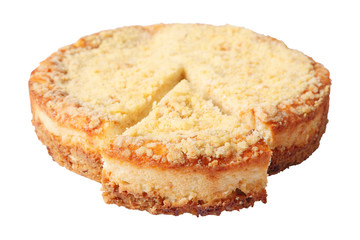 curd pie with cut piece closeup