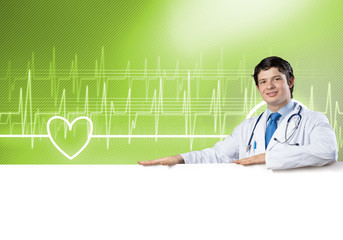 Doctor with banner