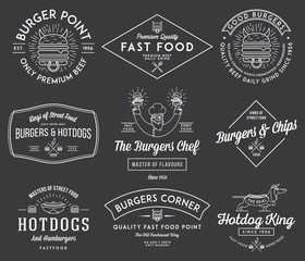 Fototapeta premium Fast food badges and icons white on black 1