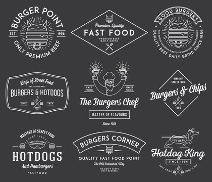 Fast food badges and icons white on black 1
