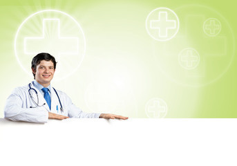 Doctor with banner