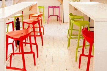 Street city cafe restaurant with table and chair