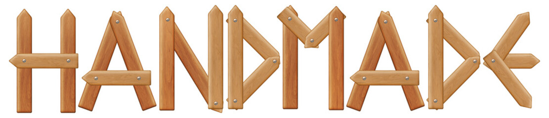 Vector handmade word, made from wooden boards, isolated on white