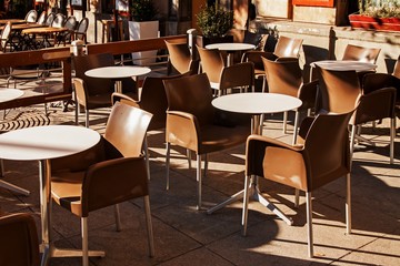 Street city cafe restaurant with table and chair