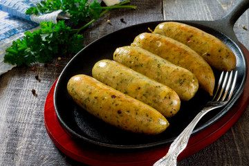 Grilled sausage with cheese and herbs, hot dish BBQ