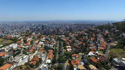 Aerial view from Popes Square to Belo Horizonte skyline, Minas Gerais, Brazil.