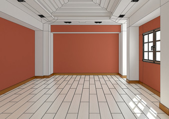 3D Interior rendering of a modern kitchen