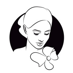 Beautiful girl face 1. Line vector illustration