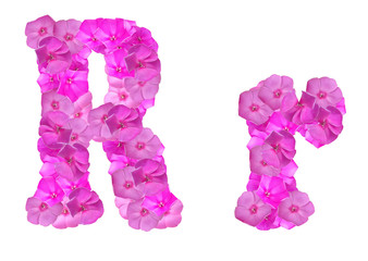 letter of the alphabet made up of pink phlox flowers