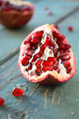 Open fresh ripe pomegranates fruit
