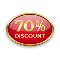 Red discount button in golden frame