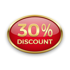 Red discount button in golden frame