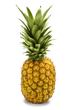 A whole pineapple against a white background.