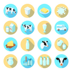 Milk flat icons set