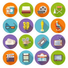 Cinema retro flat round icons set