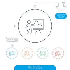 Presentation icon. Statistics chart sign.