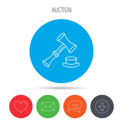 Auction hammer icon. Justice and law sign.
