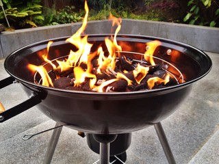 Flammes et feu de grill à la garden-party
