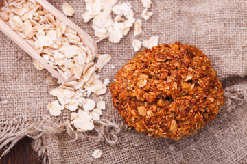 Oatmeal liver with hazelnuts and dried cranberries.selective focus