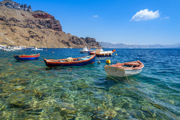 Traditional Greek fishing boats on Tirasia island, Greece