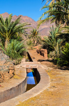 Irrigation canal in Moroccan oasis