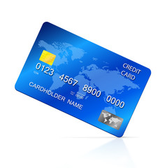 Vector illustration of detailed blue credit card, isolated on white