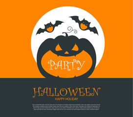 Halloween Party Design template, with pumpkin, bats and place