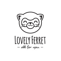 Vector funny cartoon polecat head logo. Line stle ferret
