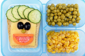 Funny sandwich in box closeup