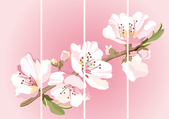 Card with blossoming oriental cherry branch