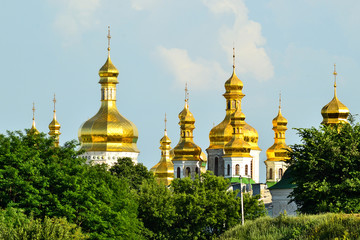 Fototapeta na wymiar Golden domes of Kiev Pechersk Lavra churches