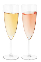 Sekt Gläser rose auf weißem Hintergrund