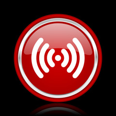 wifi red glossy cirle web icon on black bacground