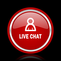 live chat red glossy cirle web icon on black bacground