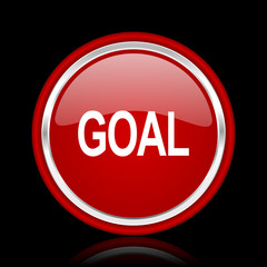 goal red glossy cirle web icon on black bacground