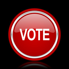 vote red glossy cirle web icon on black bacground